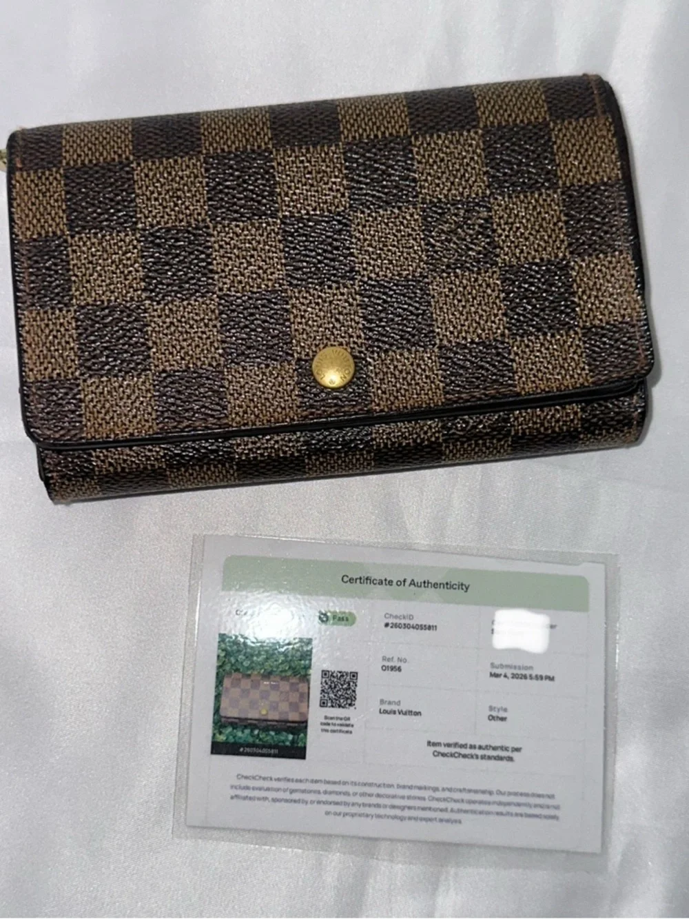 Louis Vuitton Damier Ebene Compact Wallet Snap Closure Brown Canvas - Picture 8 of 10